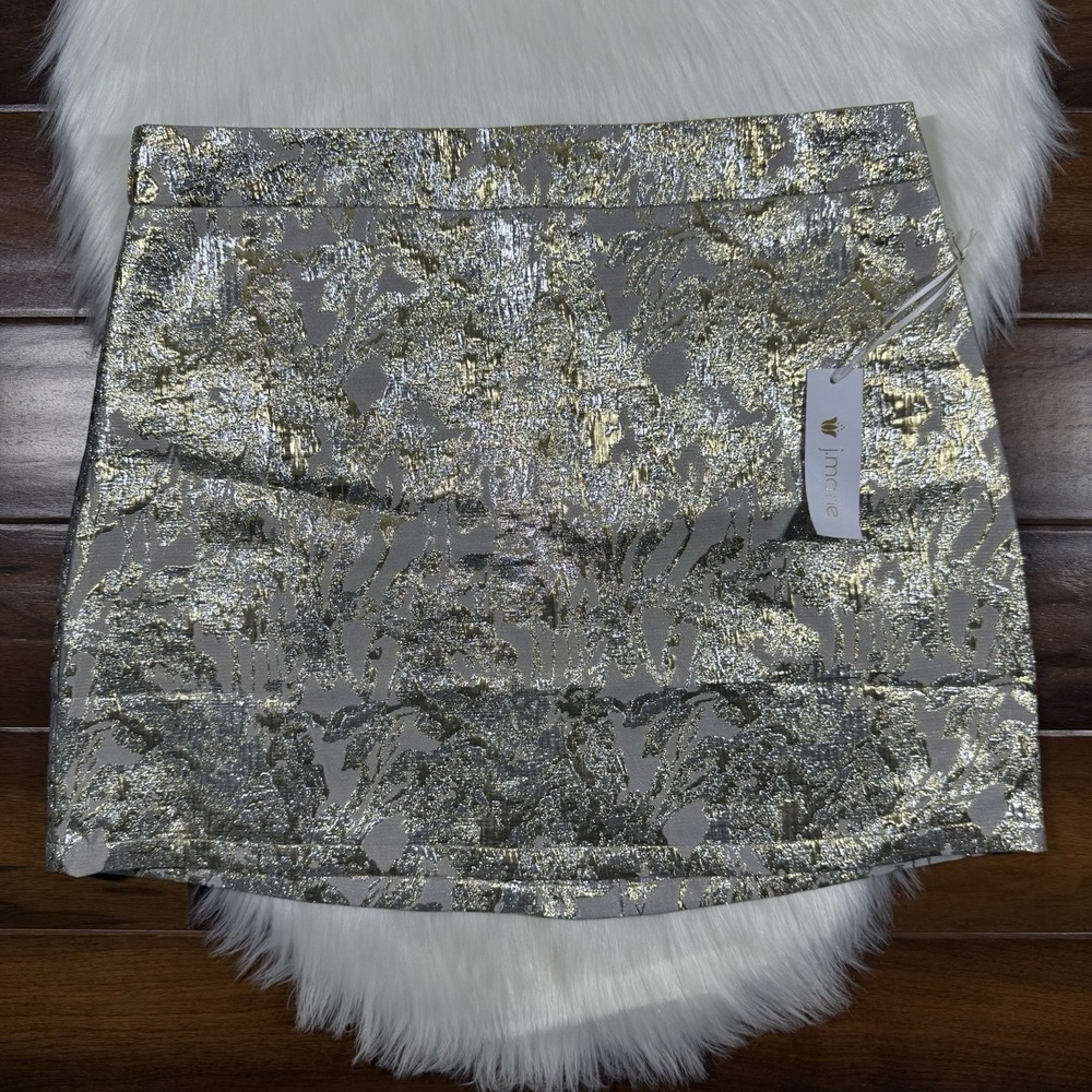 J.Marie Women's Size XL Gold Cher Metallic Floral Brocade Mini A-Line Skirt